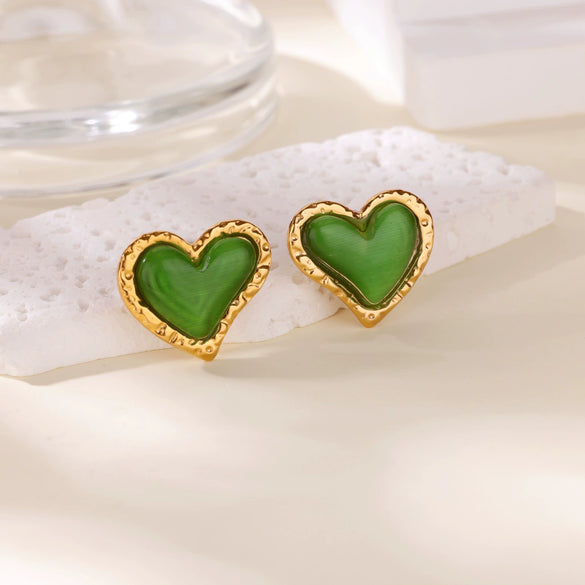 Natural Stone Stainless Steel Heartshaped Geometric Earrings With Electroplating For Women