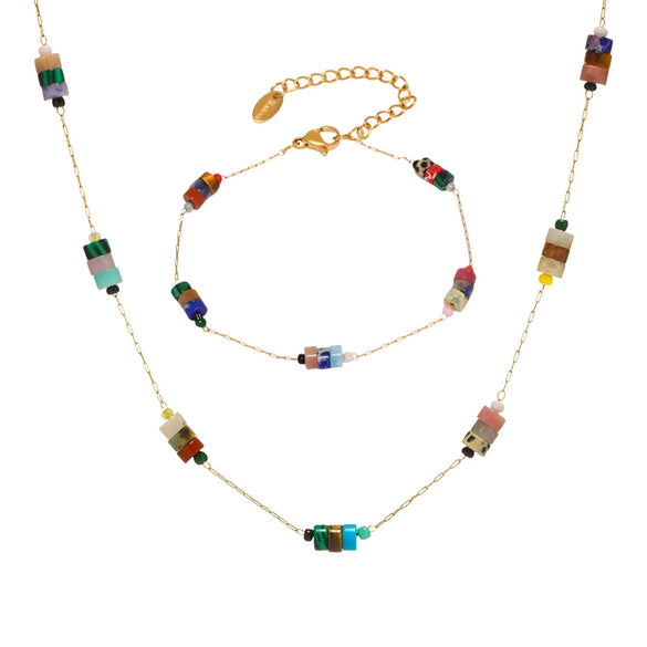 Natural Stone 316L Stainless Steel 18K Gold Plated Necklace And Bracelet Fashion Personality Jewelry