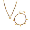 Natural Stone 316L Stainless Steel Love Collarbone Necklace And Bracelet With Gold Beads Electroplating For Women