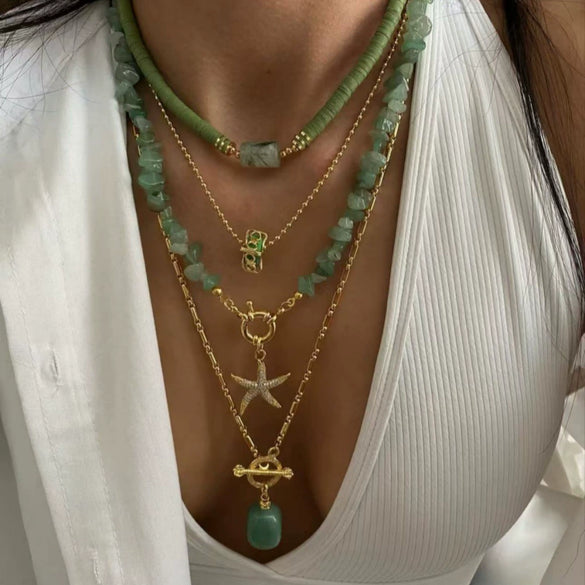 Natural Stone Stainless Steel Starfish Clavicle Chain Necklace For Women Electroplated Niche Light Luxury Non Fading
