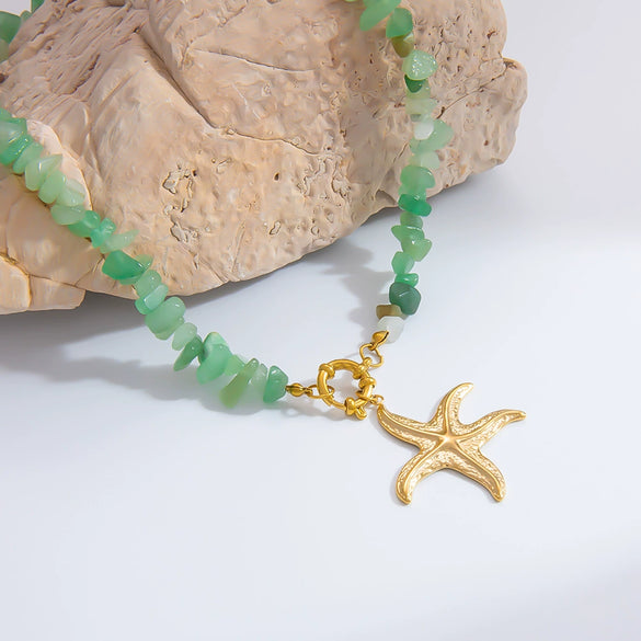 Natural Stone Stainless Steel Starfish Clavicle Chain Necklace For Women Electroplated Niche Light Luxury Non Fading