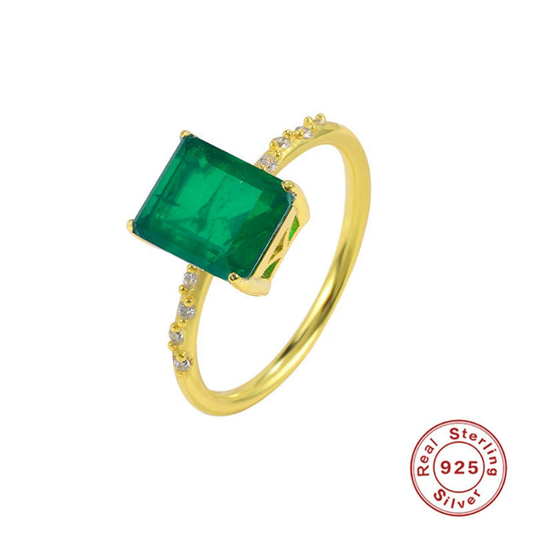 Natural Stone Sterling Silver Geometric Light Luxury Ring With Electroplating Treatment