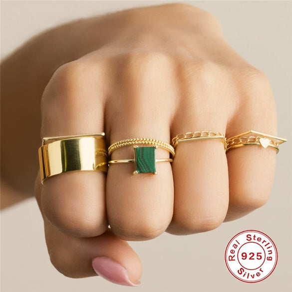 Natural Stone Sterling Silver Geometric Light Luxury Ring With Electroplating Treatment