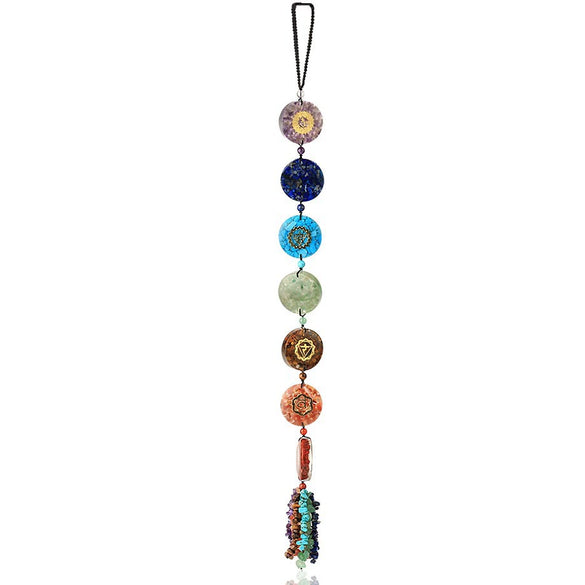 Natural Stone Style Colorful Crystal Car Hanging Pendant With Flat Round Resin Gravel And Short Tassel Dripping Glue Ornament