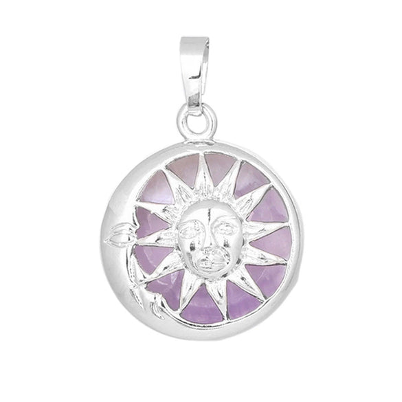Natural Stone Sun And Moon Pendant Necklace With Alloy Accessories Electroplated Minimalist Crystal Jewelry