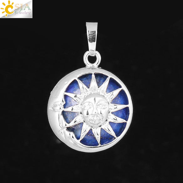 Natural Stone Sun And Moon Pendant Necklace With Alloy Accessories Electroplated Minimalist Crystal Jewelry