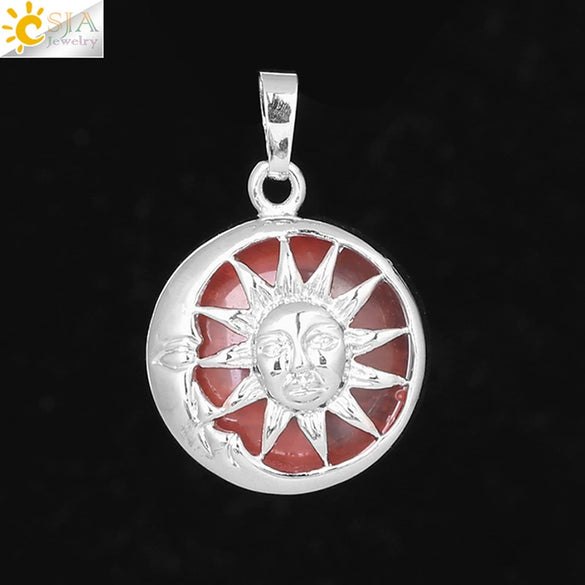 Natural Stone Sun And Moon Pendant Necklace With Alloy Accessories Electroplated Minimalist Crystal Jewelry