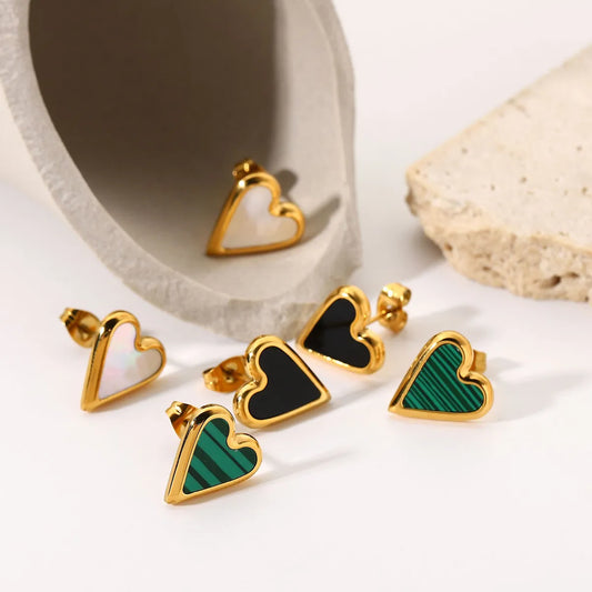 1 Pair Fashion Heart Plating Inlay Stainless Steel Shell Gold Plated Ear Studs