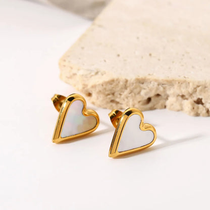 1 Pair Fashion Heart Plating Inlay Stainless Steel Shell Gold Plated Ear Studs