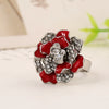 Natural Style Alloy Flower Ring With Diamond Look Rose Design Drop Oil Finish And Adjustable Open Band