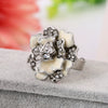 Natural Style Alloy Flower Ring With Diamond Look Rose Design Drop Oil Finish And Adjustable Open Band