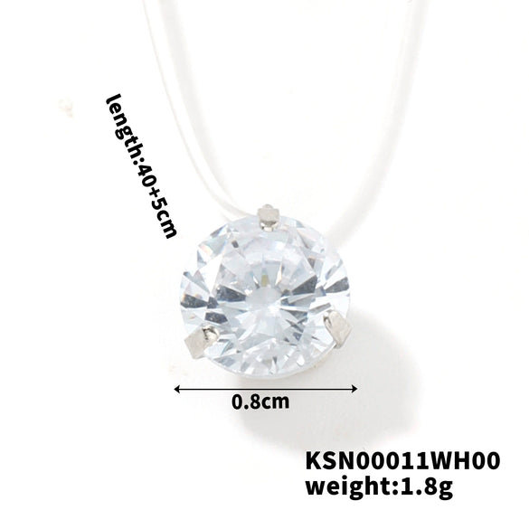 Natural Style Copper Necklace With Transparent Line And Zircon Inlaid Drop Pendant Delicate Clavicle Chain