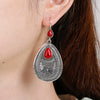 Natural Style Electroplated Metal Drop Earrings With Red Pine Gem Retro Court Inspired Statement Jewelry
