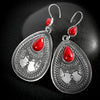 Natural Style Electroplated Metal Drop Earrings With Red Pine Gem Retro Court Inspired Statement Jewelry