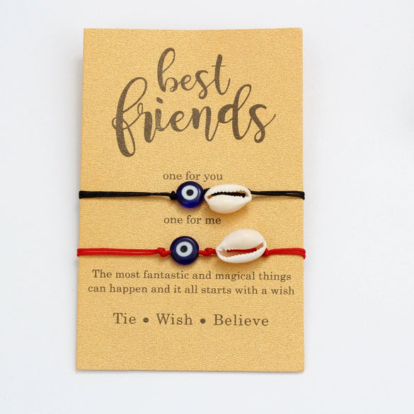 Natural Style Geometry Pattern Plastic Resin Shell Devil's Eye Red Rope Woven Card Couple Bracelet For Unisex