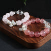 Natural Style Handmade Crystal And Freshwater Pearl Bracelet With Strawberry Crystal And Bow Design