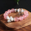 Natural Style Handmade Crystal And Freshwater Pearl Bracelet With Strawberry Crystal And Bow Design