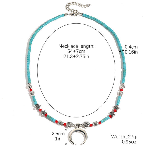 Natural Turquoise Beaded Jewelry Geometric Bohemian Style Double Layer Drop Pendant Necklace With Electroplating