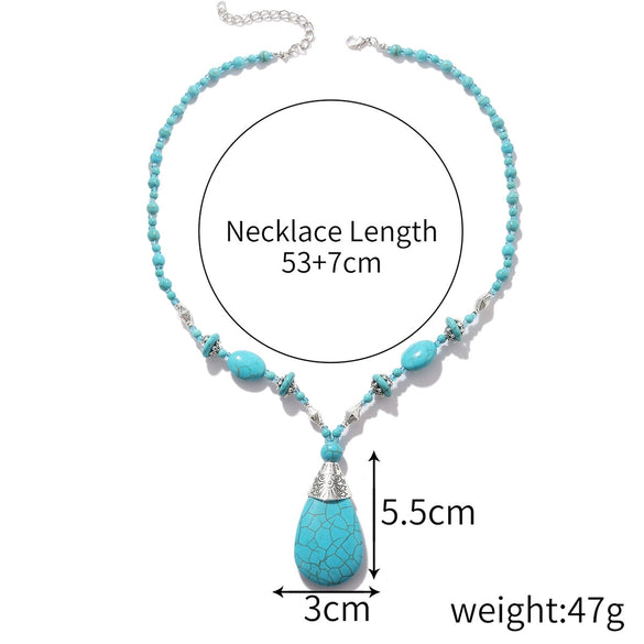Natural Turquoise Beaded Jewelry Geometric Bohemian Style Double Layer Drop Pendant Necklace With Electroplating
