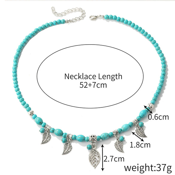 Natural Turquoise Beaded Jewelry Geometric Bohemian Style Double Layer Drop Pendant Necklace With Electroplating