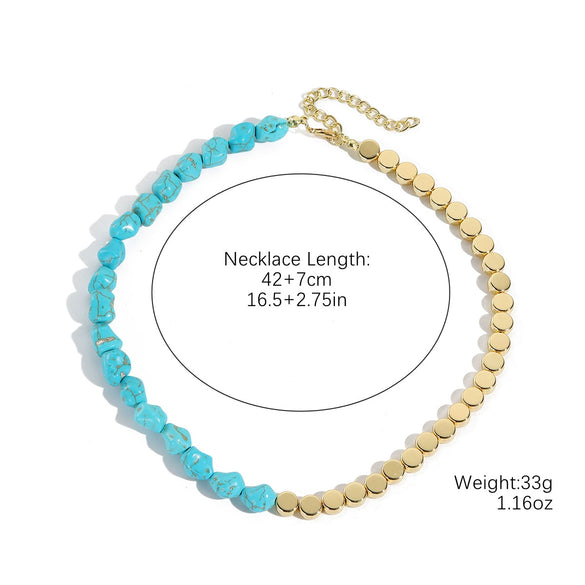 Natural Turquoise Beaded Jewelry Geometric Bohemian Style Double Layer Drop Pendant Necklace With Electroplating
