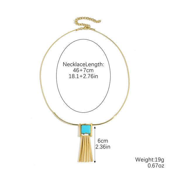 Natural Turquoise Beaded Jewelry Geometric Bohemian Style Double Layer Drop Pendant Necklace With Electroplating
