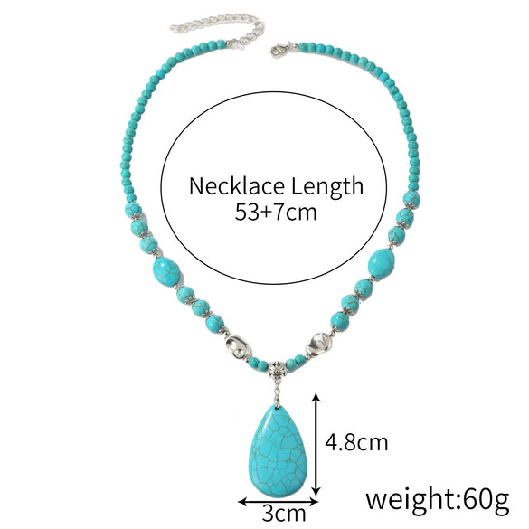 Natural Turquoise Beaded Jewelry Geometric Bohemian Style Double Layer Drop Pendant Necklace With Electroplating