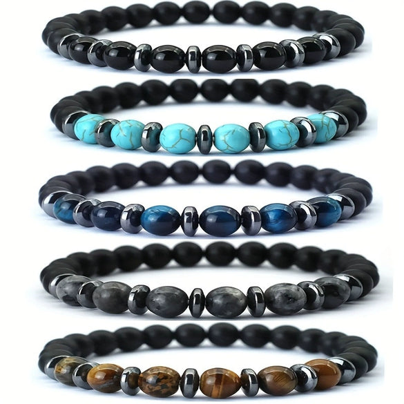 Natural White Pine Blue Pine Elastic String Beaded Handmade Agate Bracelet With Animal Zodiac Pattern For Men And Women