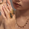 Natural Wood Grained Stone Drop Ring For Women Light Luxury Ring Jewelry Plated With 18K Real Gold Electroplated Stainless Steel