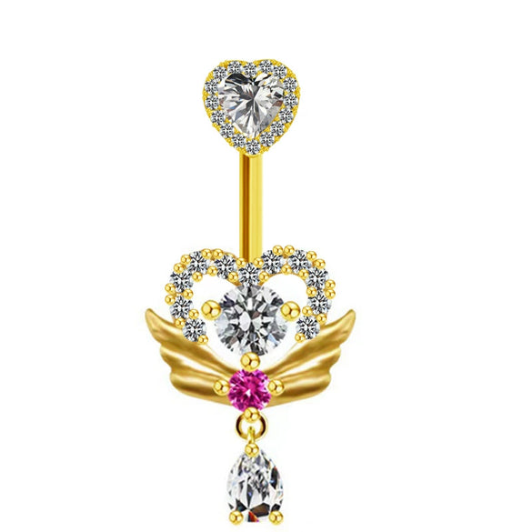Navel Ring Jewelry Stainless Steel Hollow Heartshaped With Bat And Angel Wings Electroplating Design Unisex Animals Zodiac