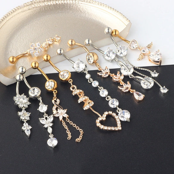 Navel Ring Set Stainless Steel Bow Style Body Piercing Jewelry