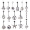 Navel Ring Stainless Steel Copper Inlaid Zircon Heart Shaped Flower Unisex Fashion Piercing Ornament