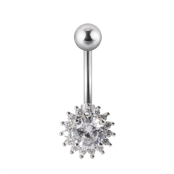 Navel Ring Stainless Steel Copper Inlaid Zircon Heart Shaped Flower Unisex Fashion Piercing Ornament