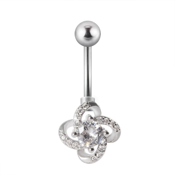 Navel Ring Stainless Steel Copper Inlaid Zircon Heart Shaped Flower Unisex Fashion Piercing Ornament