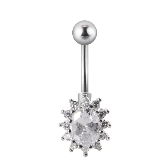 Navel Ring Stainless Steel Copper Inlaid Zircon Heart Shaped Flower Unisex Fashion Piercing Ornament