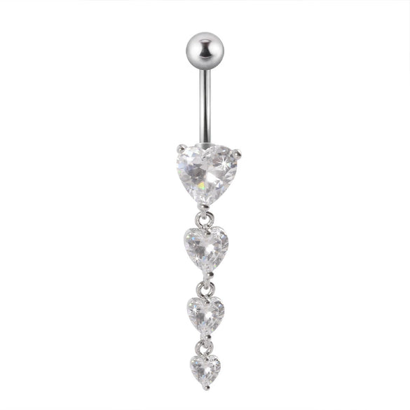 Navel Ring Stainless Steel Copper Inlaid Zircon Heart Shaped Flower Unisex Fashion Piercing Ornament