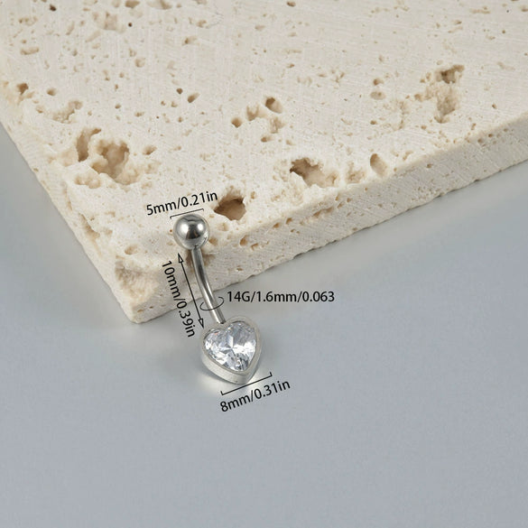 Navel Ring Stainless Steel Heart Shaped Inlaid Zircon Piercing Ornament