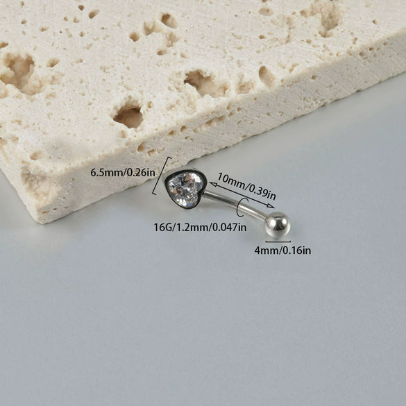 Navel Ring Stainless Steel Heart Shaped Inlaid Zircon Piercing Ornament