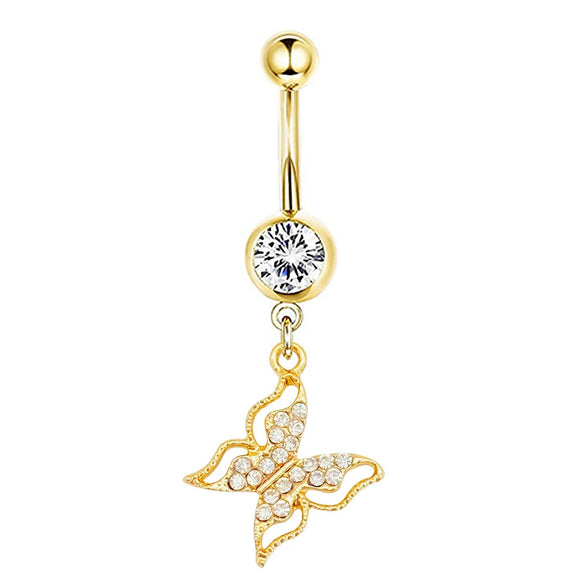 Navel Ring Stainless Steel Heartshaped Butterfly Pendant Electroplating Women's Jewelry