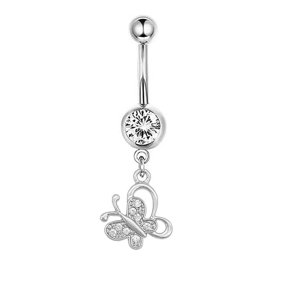 Navel Ring Stainless Steel Heartshaped Butterfly Pendant Electroplating Women's Jewelry