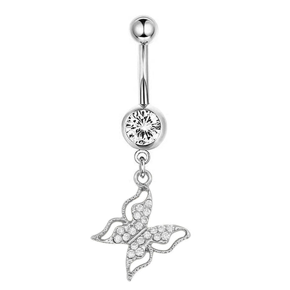 Navel Ring Stainless Steel Heartshaped Butterfly Pendant Electroplating Women's Jewelry