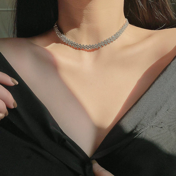 Neck Chain Choker Collar Metal Alloy Inlaid Zircon Geometric Style Women's