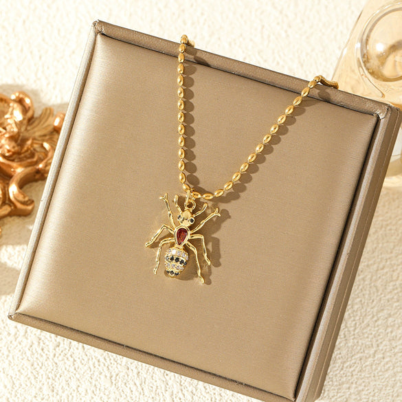 Neck Jewelry Stainless Steel Insect Pendant Necklace With Mixed Gemstone Setting And Electroplating For Women
