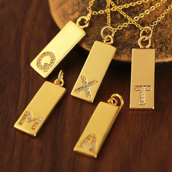 Necklace Accessories Copper Rectangular Geometric Letter Inlaid Zircon Electroplated