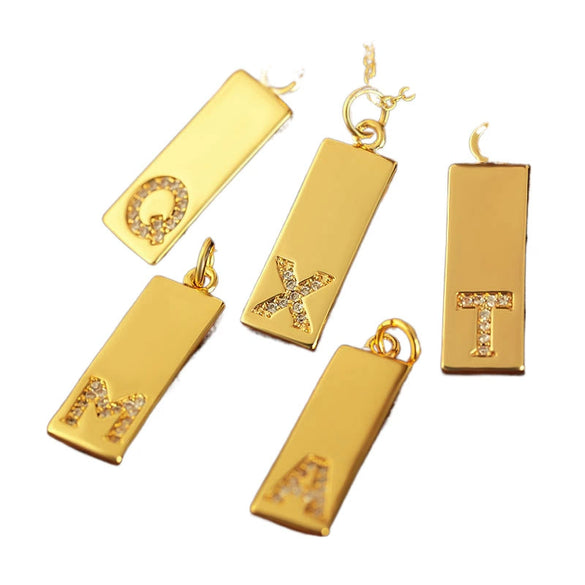 Necklace Accessories Copper Rectangular Geometric Letter Inlaid Zircon Electroplated
