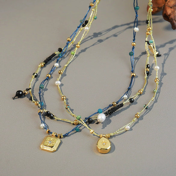 Necklace African Turquoise Stainless Steel Heart Pendant Handmade Geometric Design