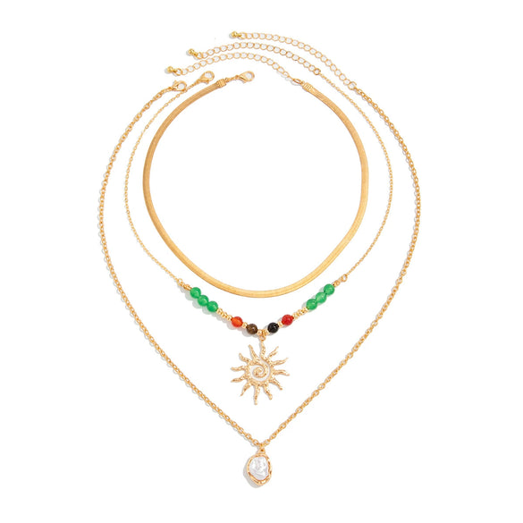 Necklace Agate Stone Metal Beaded Star Pendant Snake Bone Chain Ins Minimalist Style Electroplating
