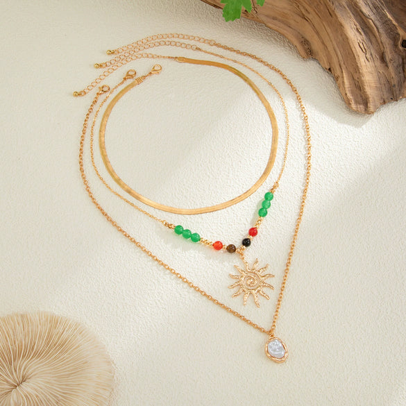 Necklace Agate Stone Metal Beaded Star Pendant Snake Bone Chain Ins Minimalist Style Electroplating