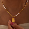 Necklace Agate Tiger Eye Stone Titanium Steel Geometric Vintage Handmade