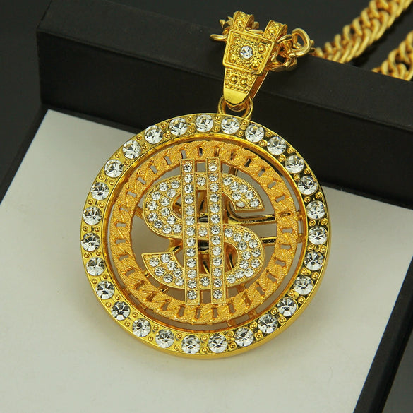 Necklace Alloy Diamondencrusted Letter Number Text Geometric Personality Cuban Chain Pendant For Men